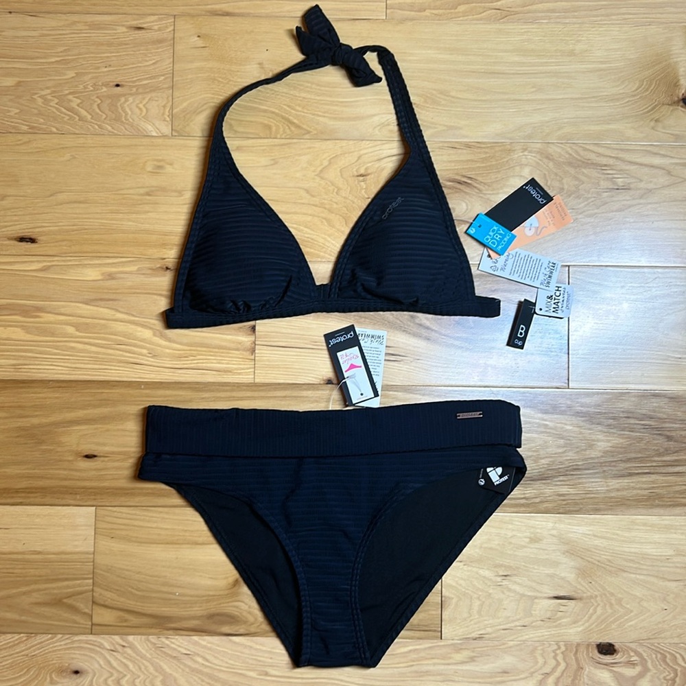 NWT Protest True Black Halter Ribbed Bikini | Size Medium